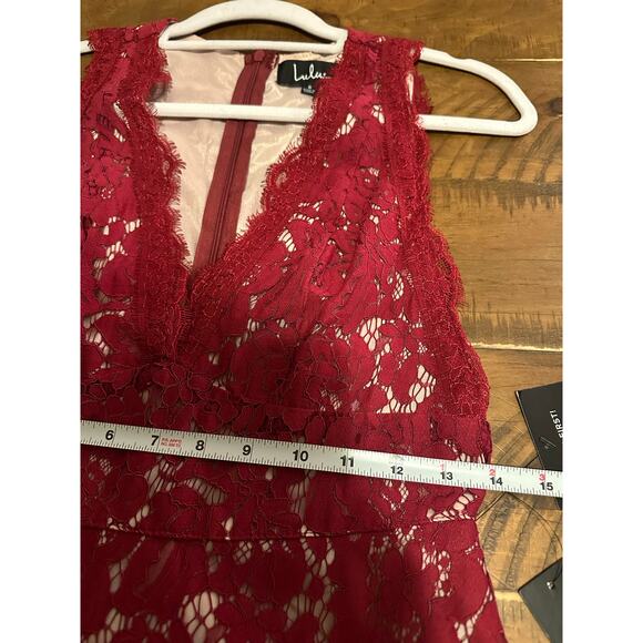 Kiss Kiss Burgundy Lace Sleeveless Midi Dress S Classy Holiday Event Cocktail - Picture 9 of 13